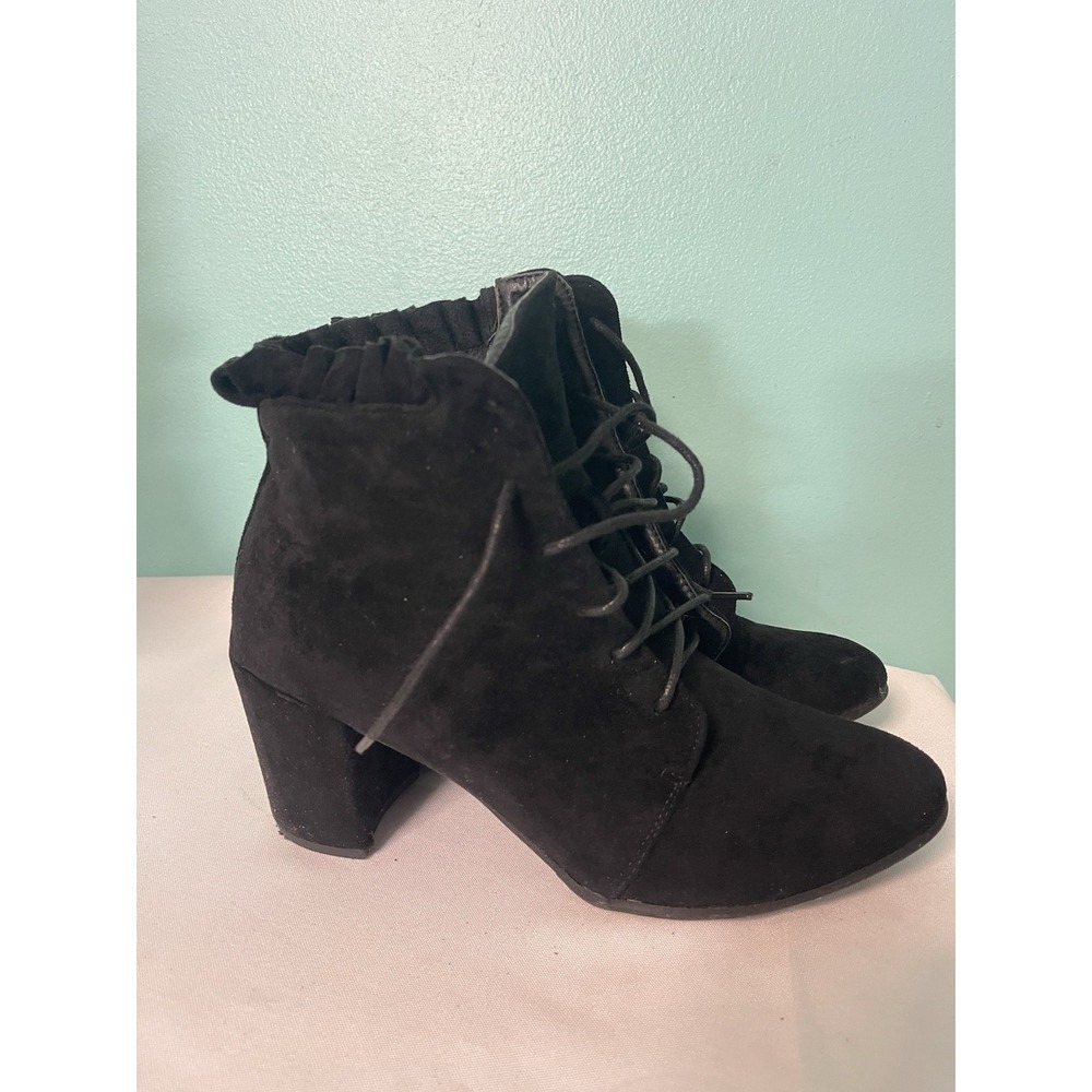 Women's‎ Size 10 Black Suede Chunky Platform Punk Festival Combat Boots - Picture 2 of 6
